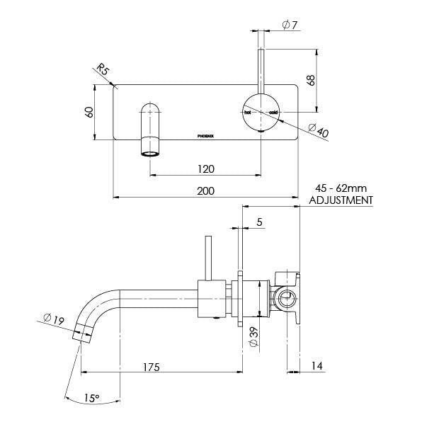 Phoenix Vivid Slimline Up Wall Basin / Bath Mixer Set 180mm