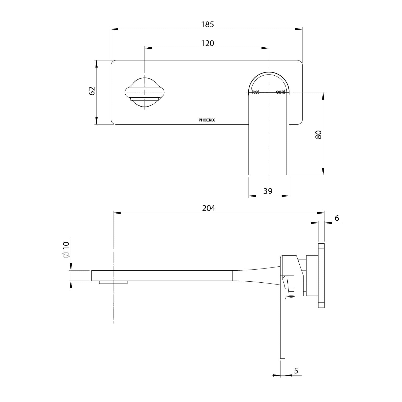 Phoenix Teel SwitchMix Wall Basin/Bath Mixer Set 200mm Fit-Off Kit 118-2812