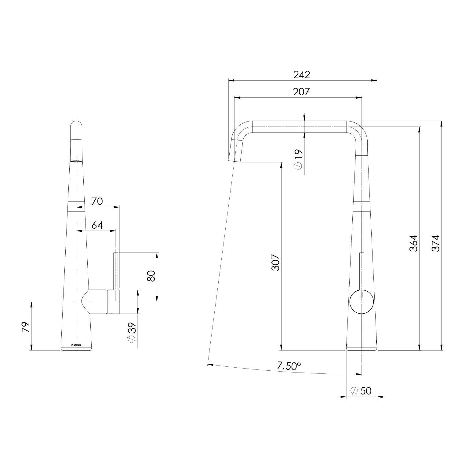 Phoenix Erlen Squareline 200mm Sink Mixer 132-7340