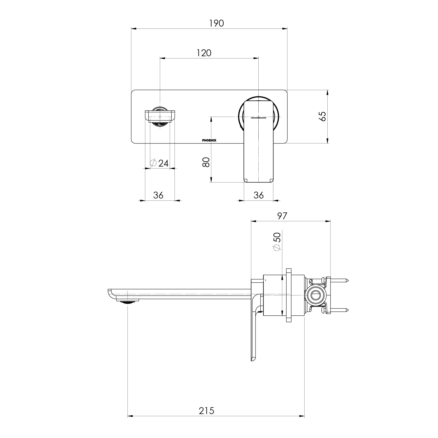 Phoenix Gloss MKII Wall Basin/Bath Mixer 200mm 135-2810