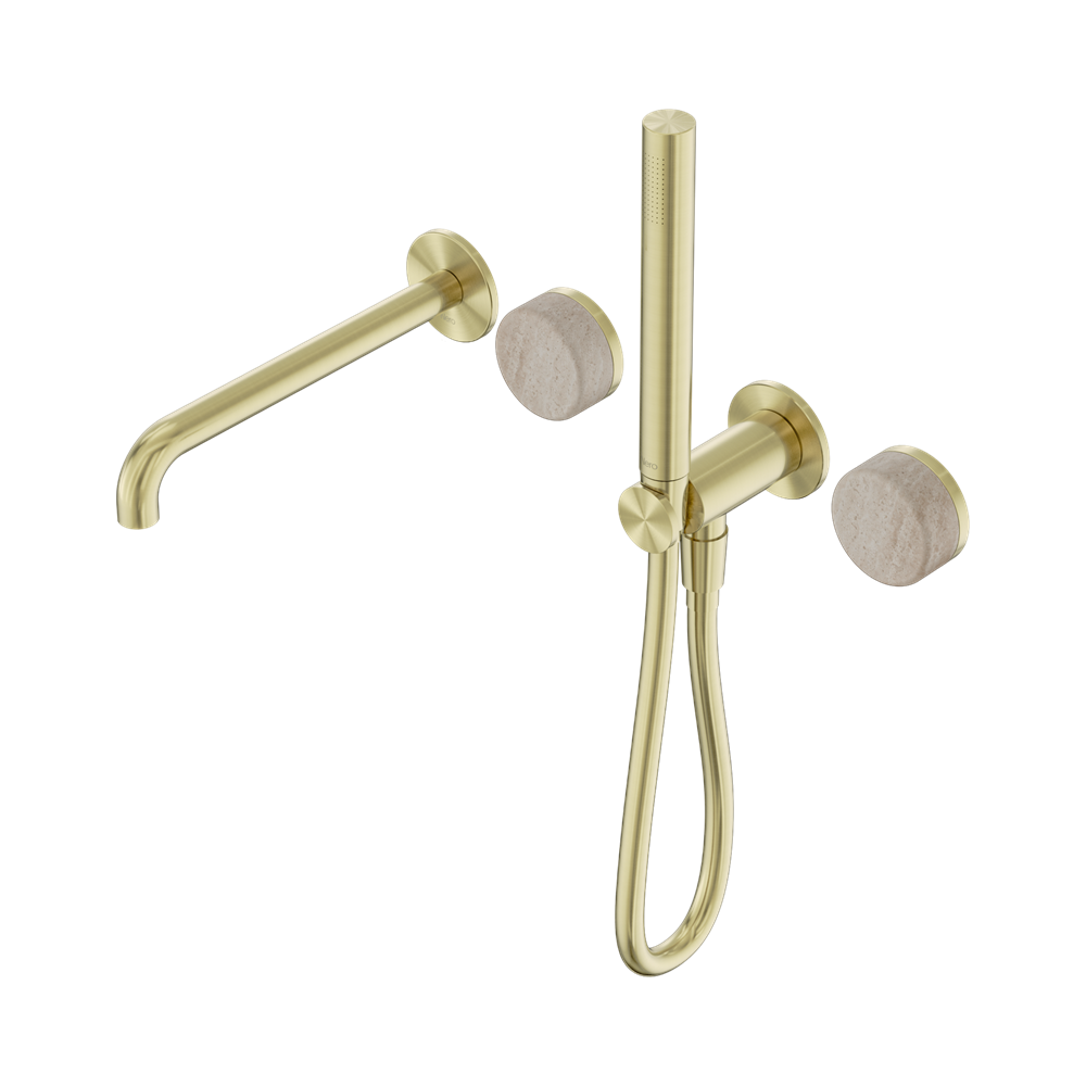 Nero Serenity Progressive Shower System with Spout & Slim Hand Shower Rome Travertine Handle 24E009