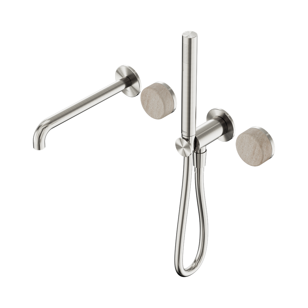 Nero Serenity Progressive Shower System with Spout & Slim Hand Shower Rome Travertine Handle 24E009