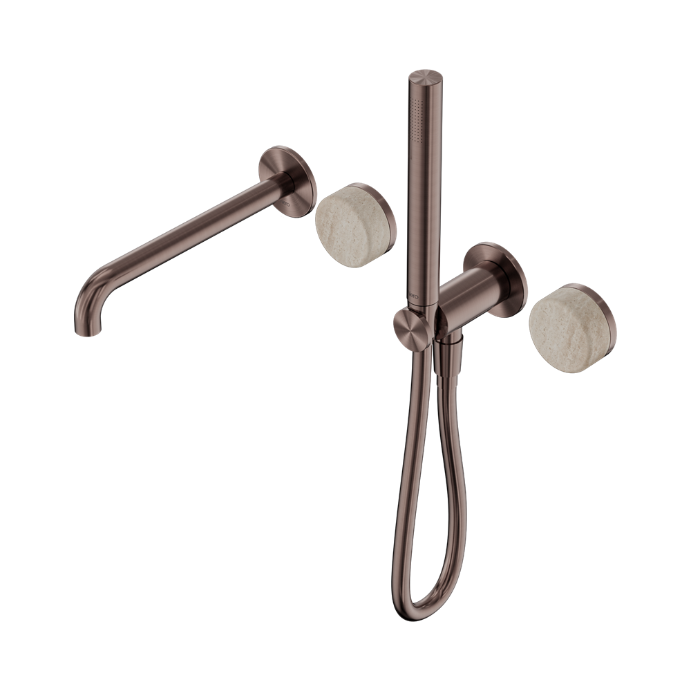 Nero Serenity Progressive Shower System with Spout & Slim Hand Shower Rome Travertine Handle 24E009