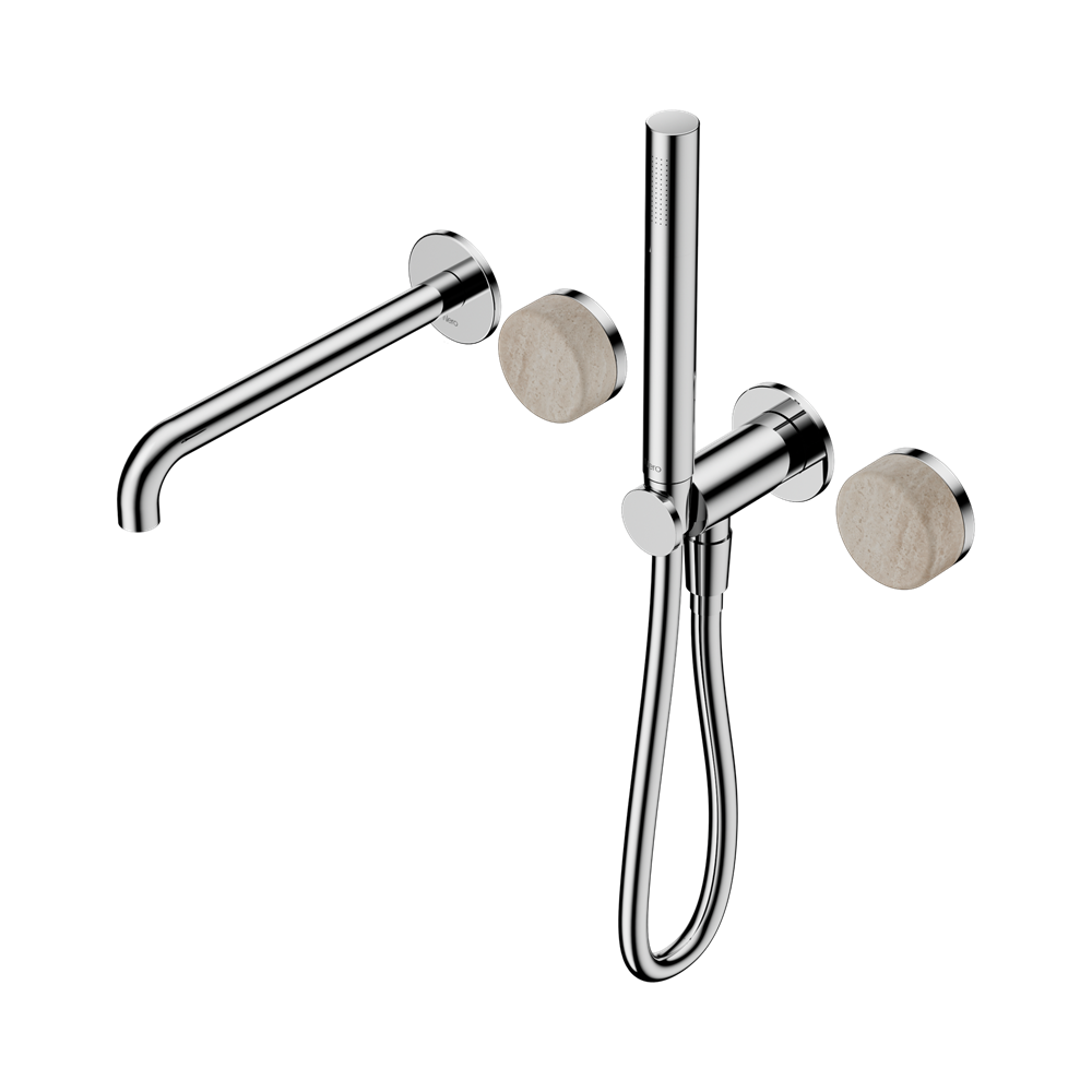 Nero Serenity Progressive Shower System with Spout & Slim Hand Shower Rome Travertine Handle 24E009