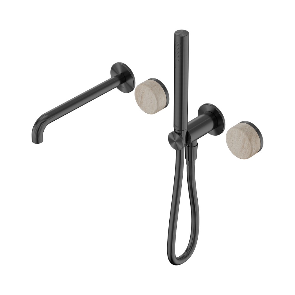Nero Serenity Progressive Shower System with Spout & Slim Hand Shower Rome Travertine Handle 24E009