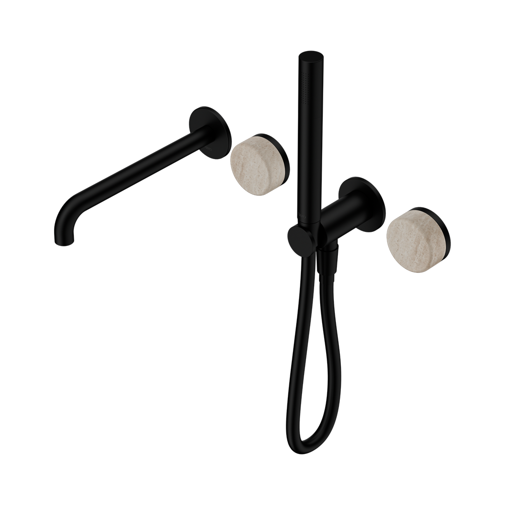 Nero Serenity Progressive Shower System with Spout & Slim Hand Shower Rome Travertine Handle 24E009
