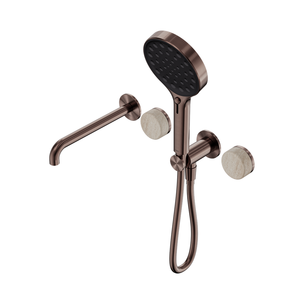 Nero Serenity Progressive Shower System with Spout & Serenity Hand Shower Rome Travertine 24E015