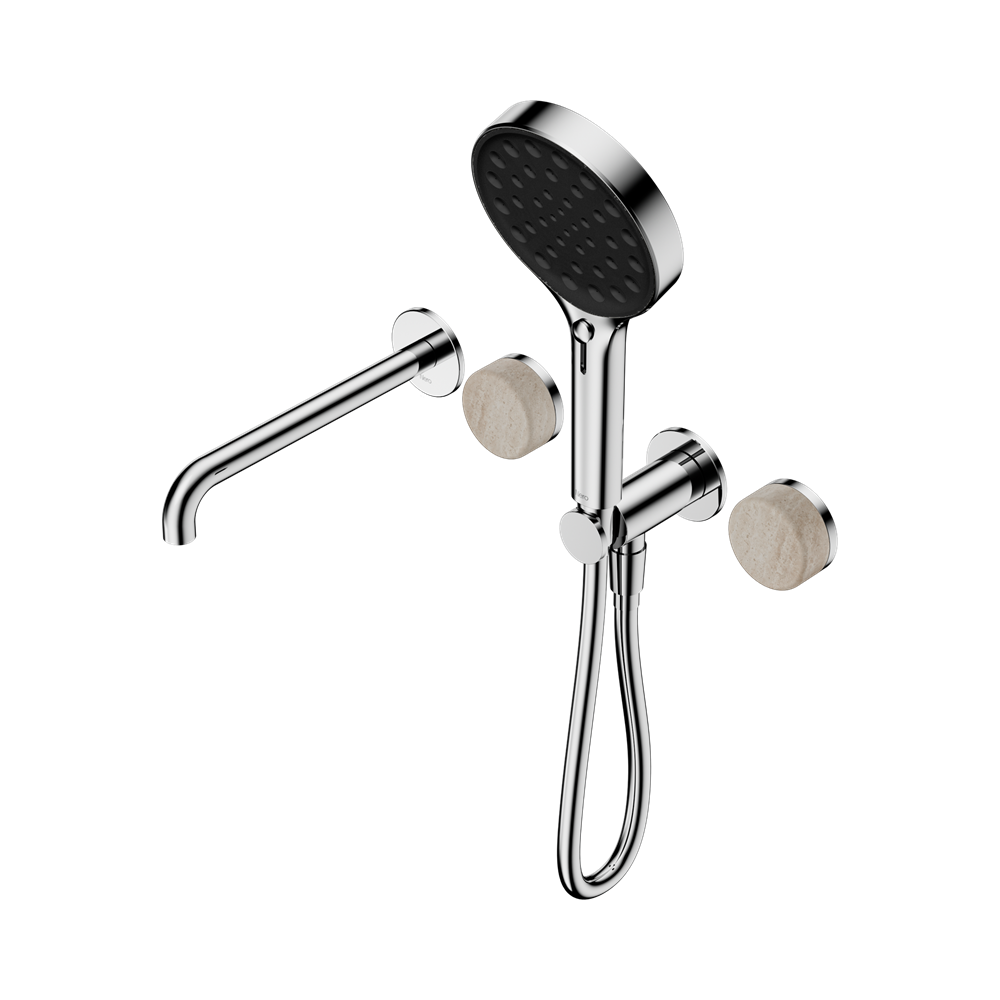 Nero Serenity Progressive Shower System with Spout & Serenity Hand Shower Rome Travertine 24E015