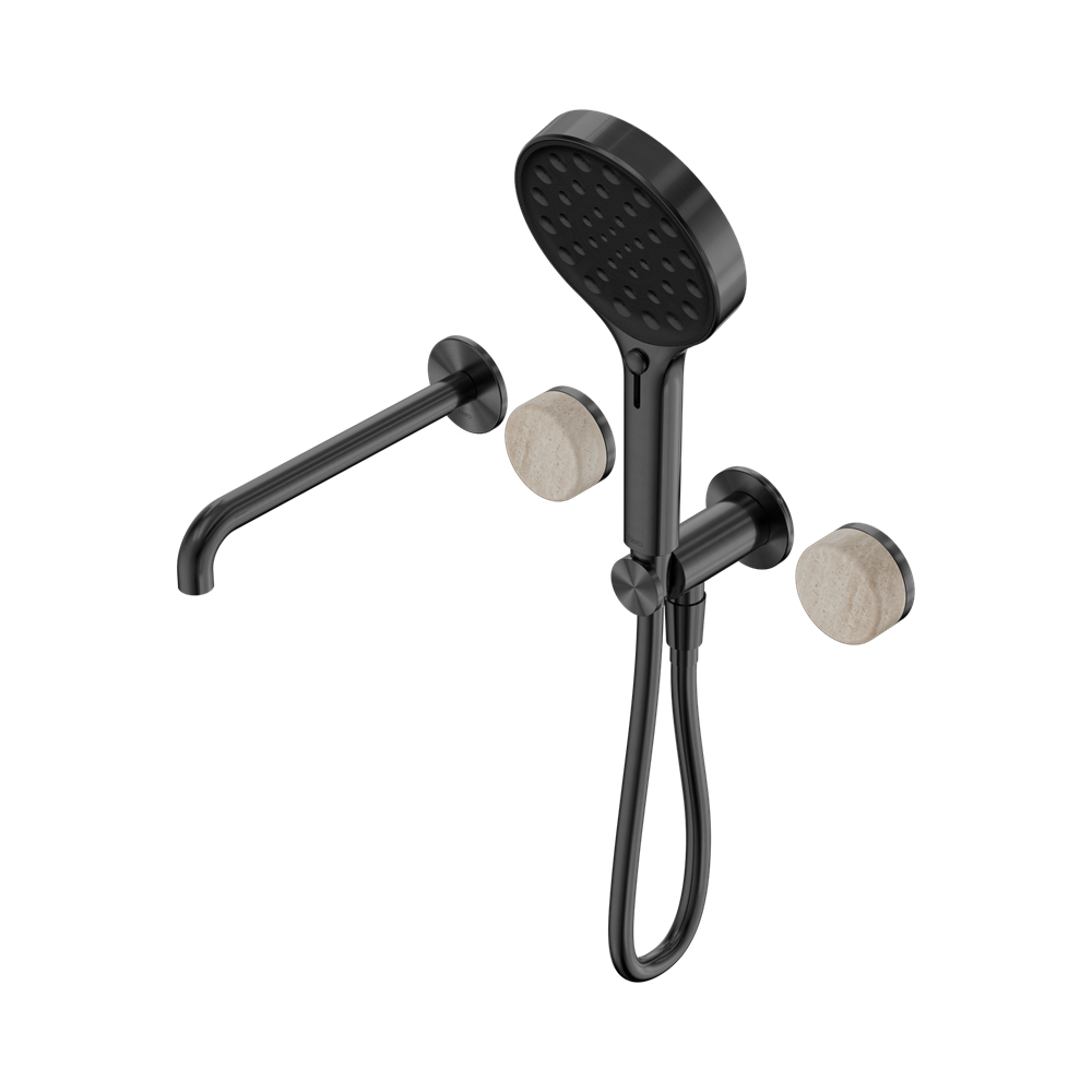 Nero Serenity Progressive Shower System with Spout & Serenity Hand Shower Rome Travertine 24E015