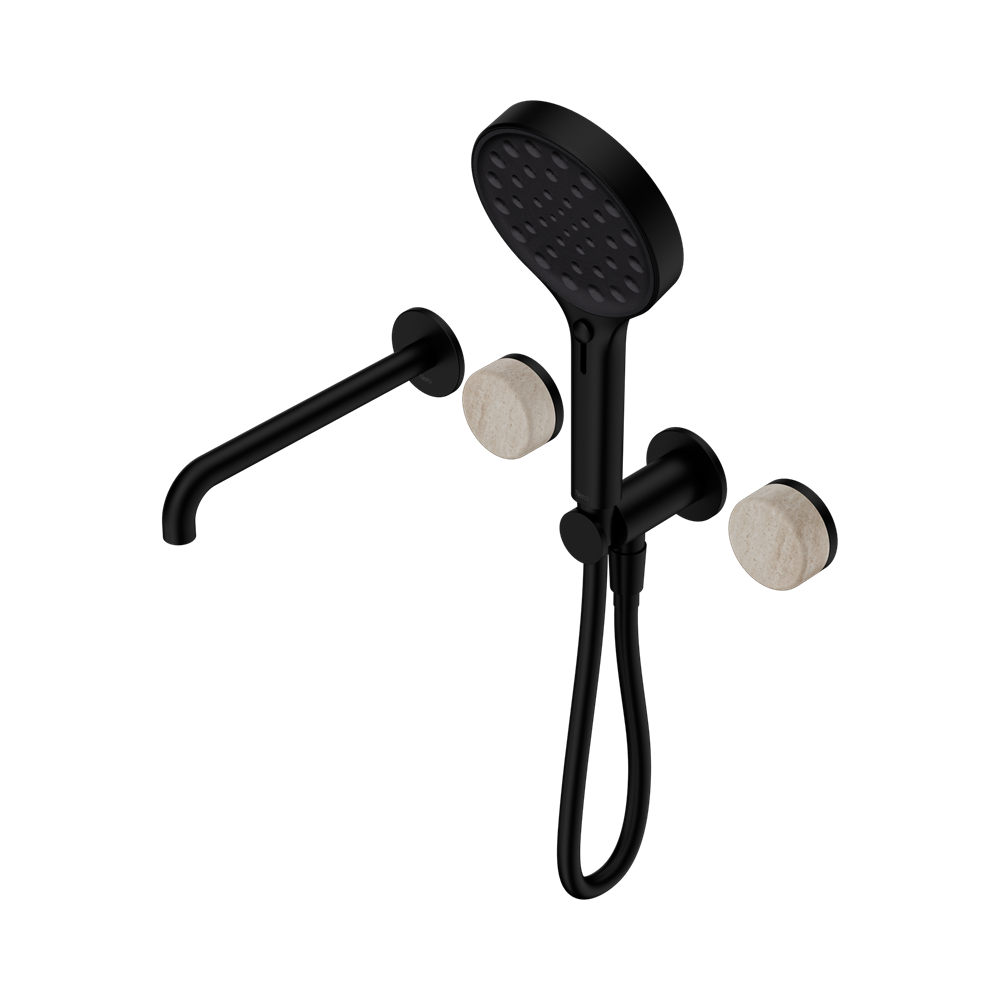 Nero Serenity Progressive Shower System with Spout & Serenity Hand Shower Rome Travertine 24E015