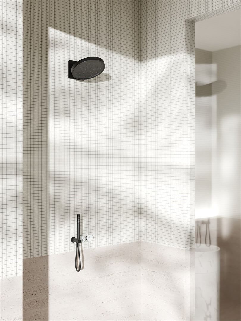 Nero Serenity Progressive Shower System with Slim Hand Shower Arabescato Corchia Handle 24E022