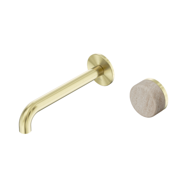 Nero Serenity Progressive Wall Basin/Bath Mixer 185mm Spout Rome Travertine Handle 24E069