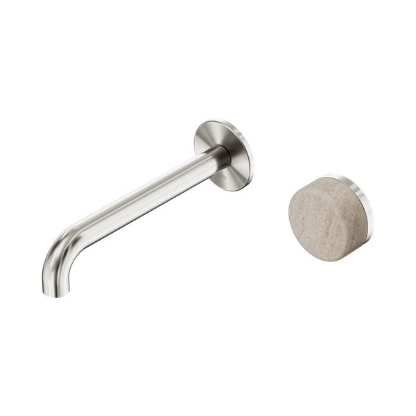 Nero Serenity Progressive Wall Basin/Bath Mixer 185mm Spout Rome Travertine Handle 24E069