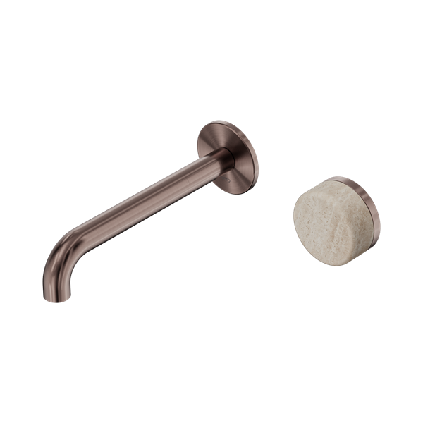 Nero Serenity Progressive Wall Basin/Bath Mixer 185mm Spout Rome Travertine Handle 24E069