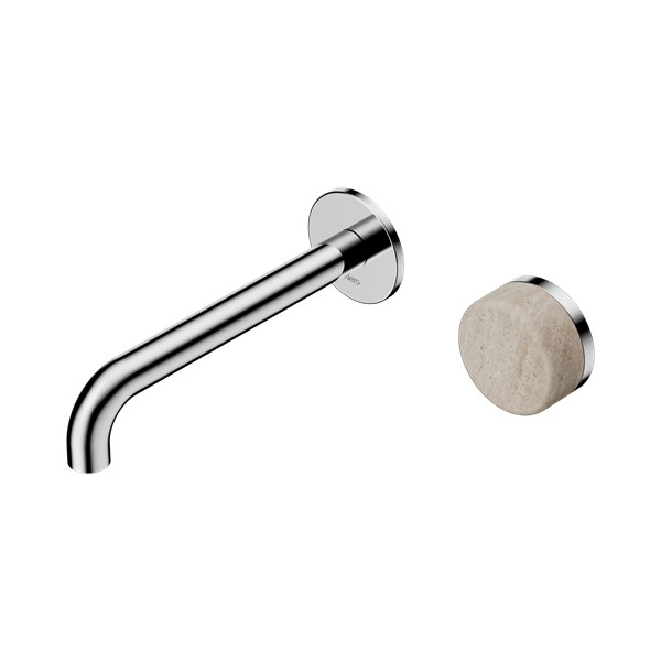 Nero Serenity Progressive Wall Basin/Bath Mixer 185mm Spout Rome Travertine Handle 24E069