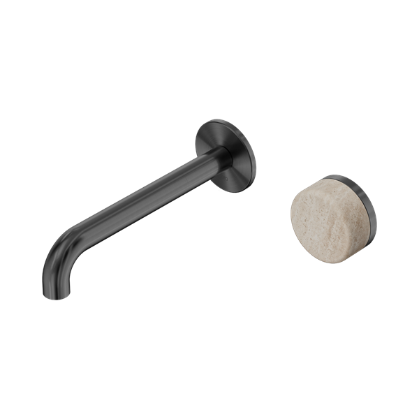 Nero Serenity Progressive Wall Basin/Bath Mixer 185mm Spout Rome Travertine Handle 24E069