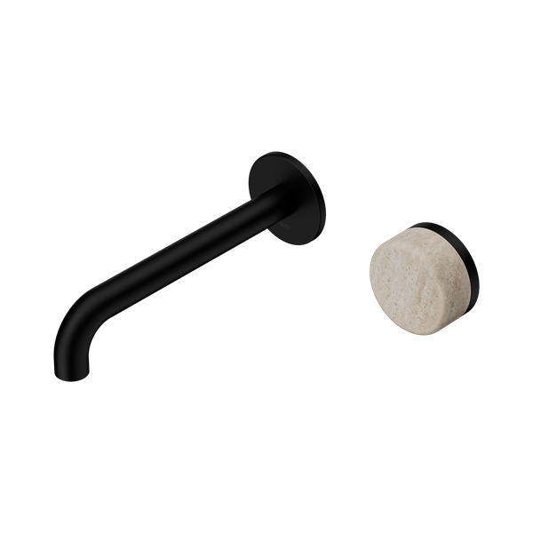 Nero Serenity Progressive Wall Basin/Bath Mixer 185mm Spout Rome Travertine Handle 24E069