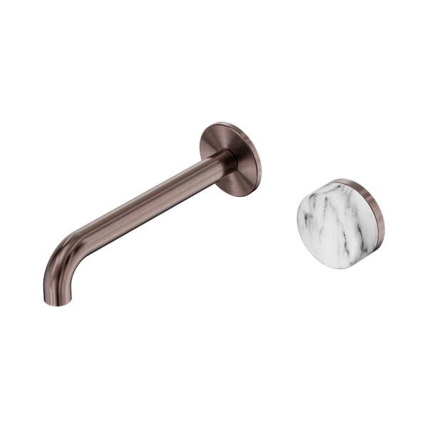 Nero Serenity Progressive Wall Basin/Bath Mixer 185mm Spout Arabescato Corchia Handle 24E070