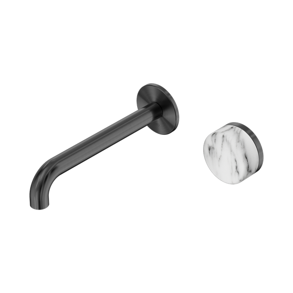 Nero Serenity Progressive Wall Basin/Bath Mixer 185mm Spout Arabescato Corchia Handle 24E070