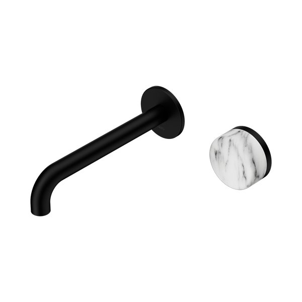 Nero Serenity Progressive Wall Basin/Bath Mixer 185mm Spout Arabescato Corchia Handle 24E070