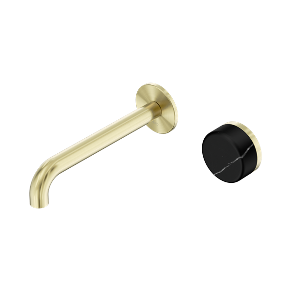 Nero Serenity Progressive Wall Basin/Bath Mixer 185mm Spout Marquina Black Handle 24E139