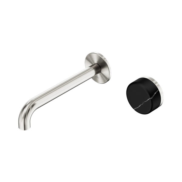 Nero Serenity Progressive Wall Basin/Bath Mixer 185mm Spout Marquina Black Handle 24E139