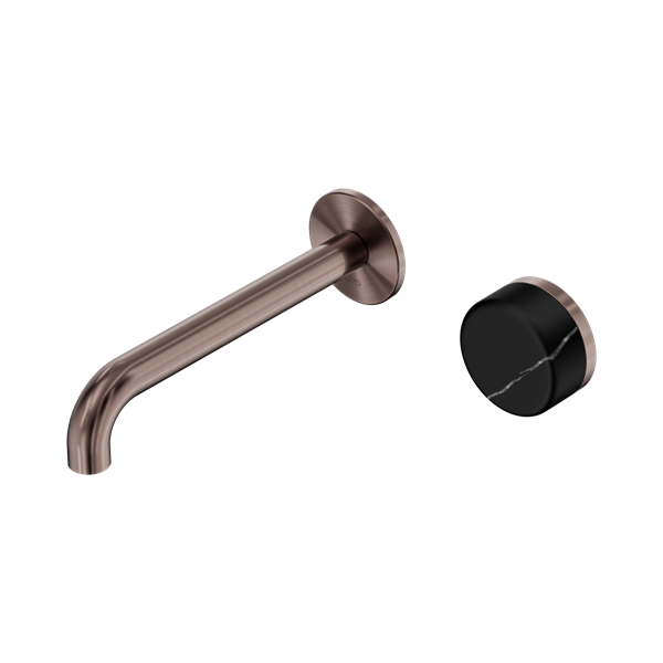 Nero Serenity Progressive Wall Basin/Bath Mixer 185mm Spout Marquina Black Handle 24E139