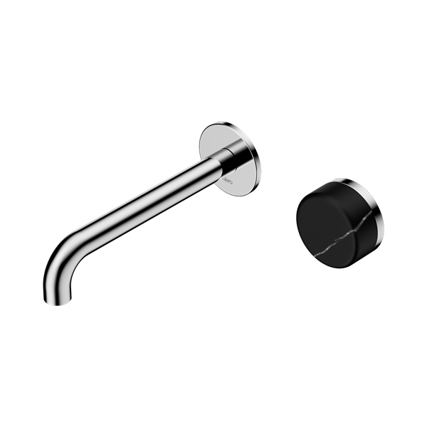 Nero Serenity Progressive Wall Basin/Bath Mixer 185mm Spout Marquina Black Handle 24E139