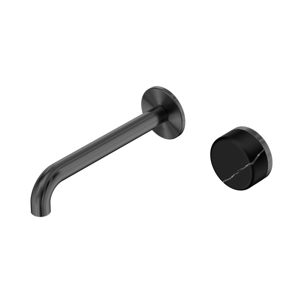 Nero Serenity Progressive Wall Basin/Bath Mixer 185mm Spout Marquina Black Handle 24E139