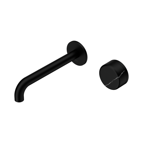 Nero Serenity Progressive Wall Basin/Bath Mixer 185mm Spout Marquina Black Handle 24E139