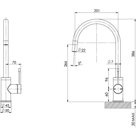 Phoenix Vivid Slimline SS316 Sink Mixer 200mm Gooseneck 316-7300-51