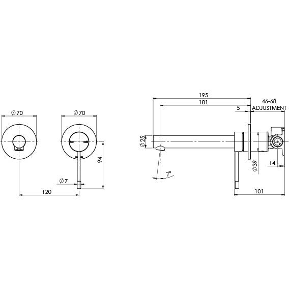 Phoenix Vivid Slimline SS316 Wall Basin/Bath Mixer Set 180mm 316-7810-51