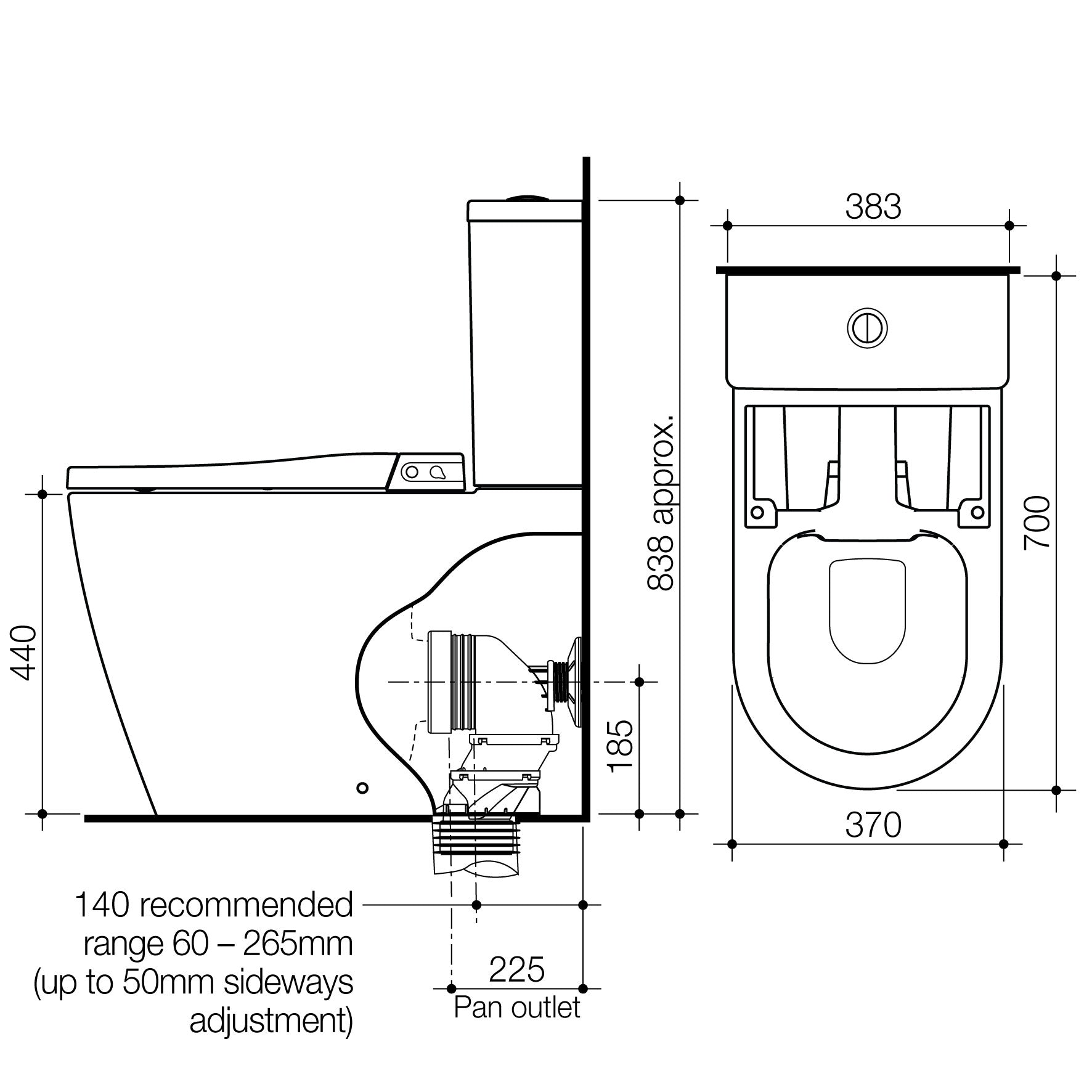 Caroma Urbane II Bidet Cleanflush Close Coupled Bottom Inlet Toilet Suite 848710W