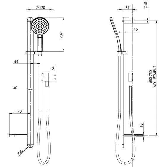 Phoenix NX QUIL Shower On Rail 606-6810
