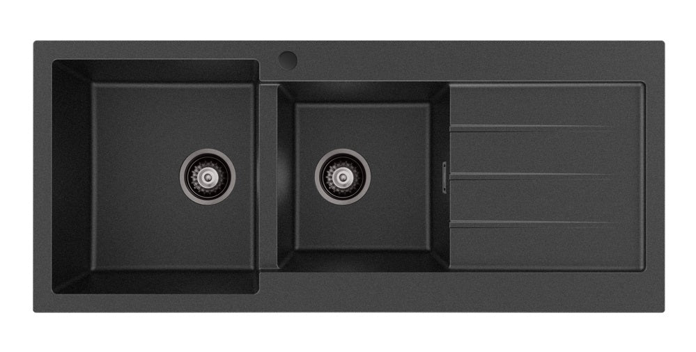 Fienza Kuro Granite 32/22L Double Bowl Sink with Drainer Left Hand Bowl 68606L-1