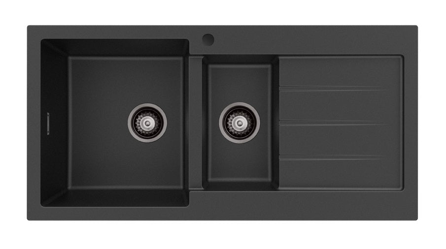 Fienza Kuro Granite 32/14L Double Bowl Sink with Drainer Left Hand Bowl 68610L-1