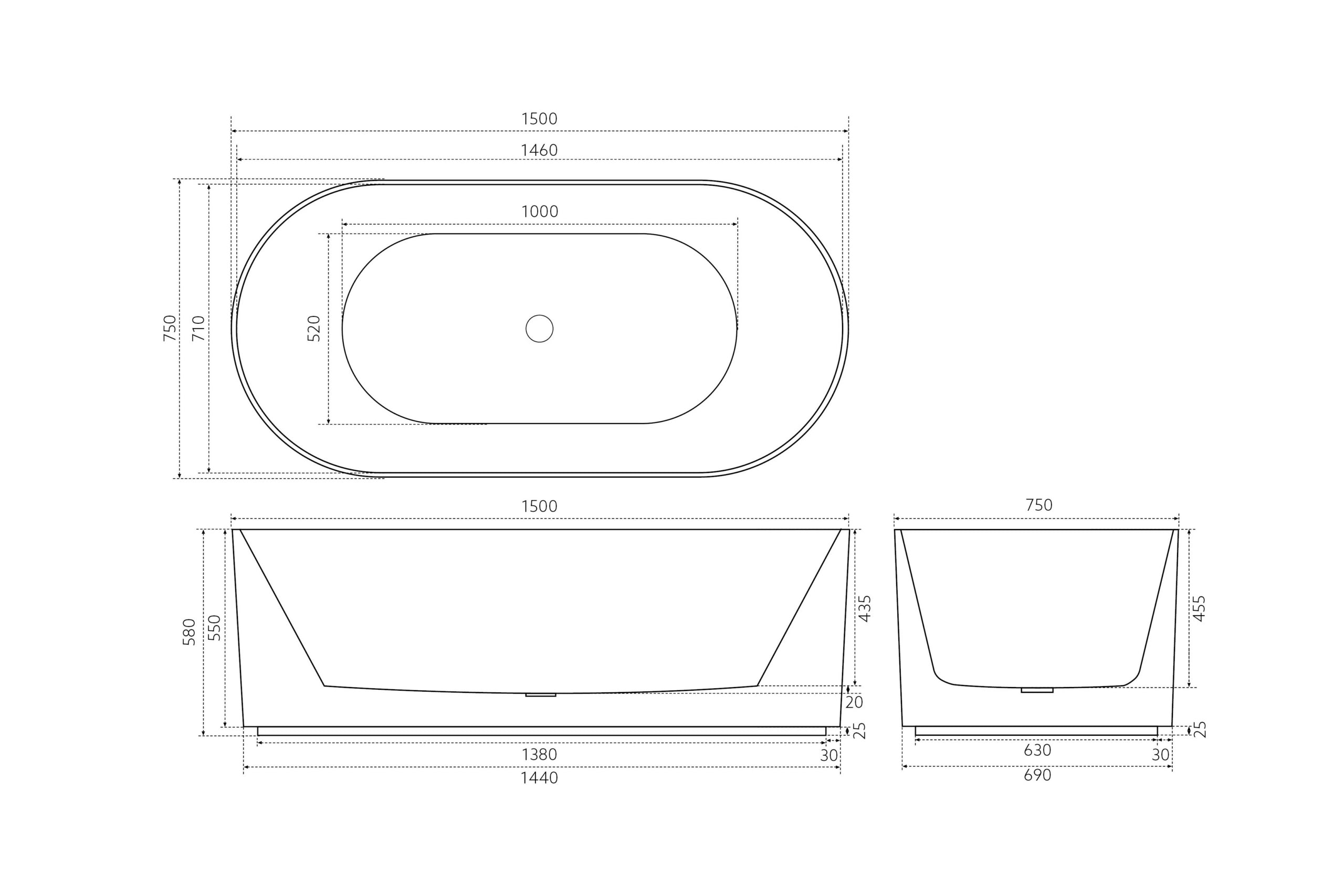 Poseidon Ally Groove Freestanding Bath Tub AGV1500