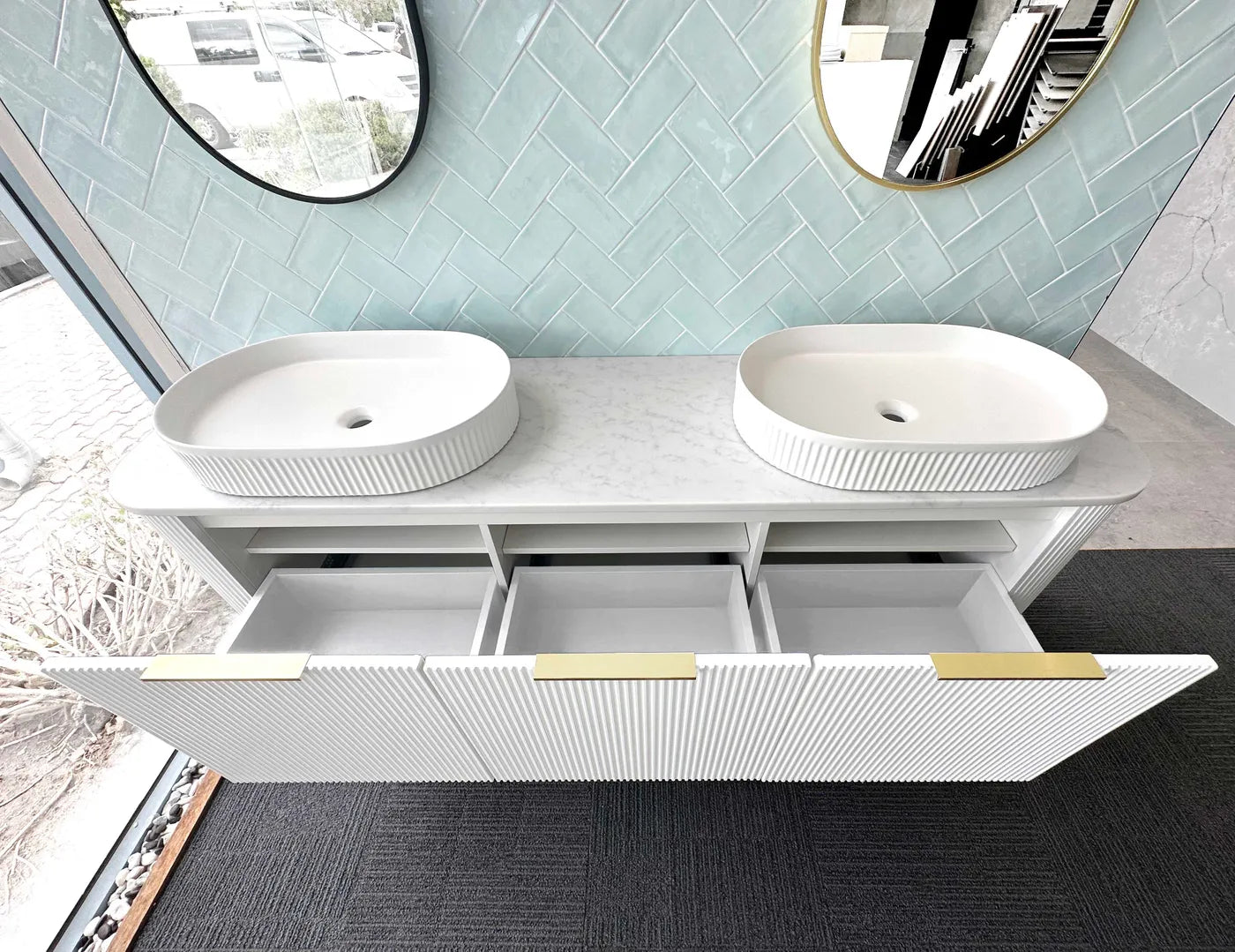 Otti Bondi 1800mm Matte White Fluted Curve Wall Hung Vanity