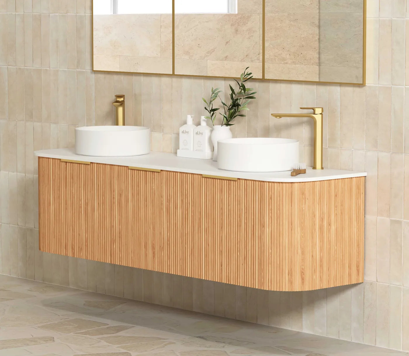 Otti Bondi 1800mm Woodland Oak Fluted Curve Wall Hung Vanity
