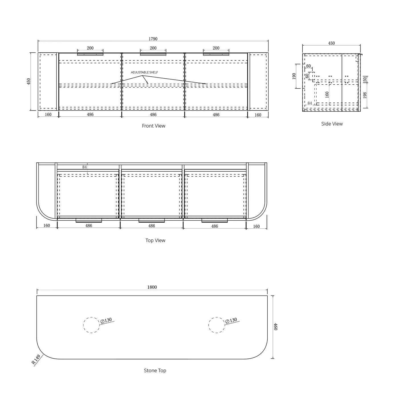 Otti Bondi 1800mm Matte White Fluted Curve Wall Hung Vanity