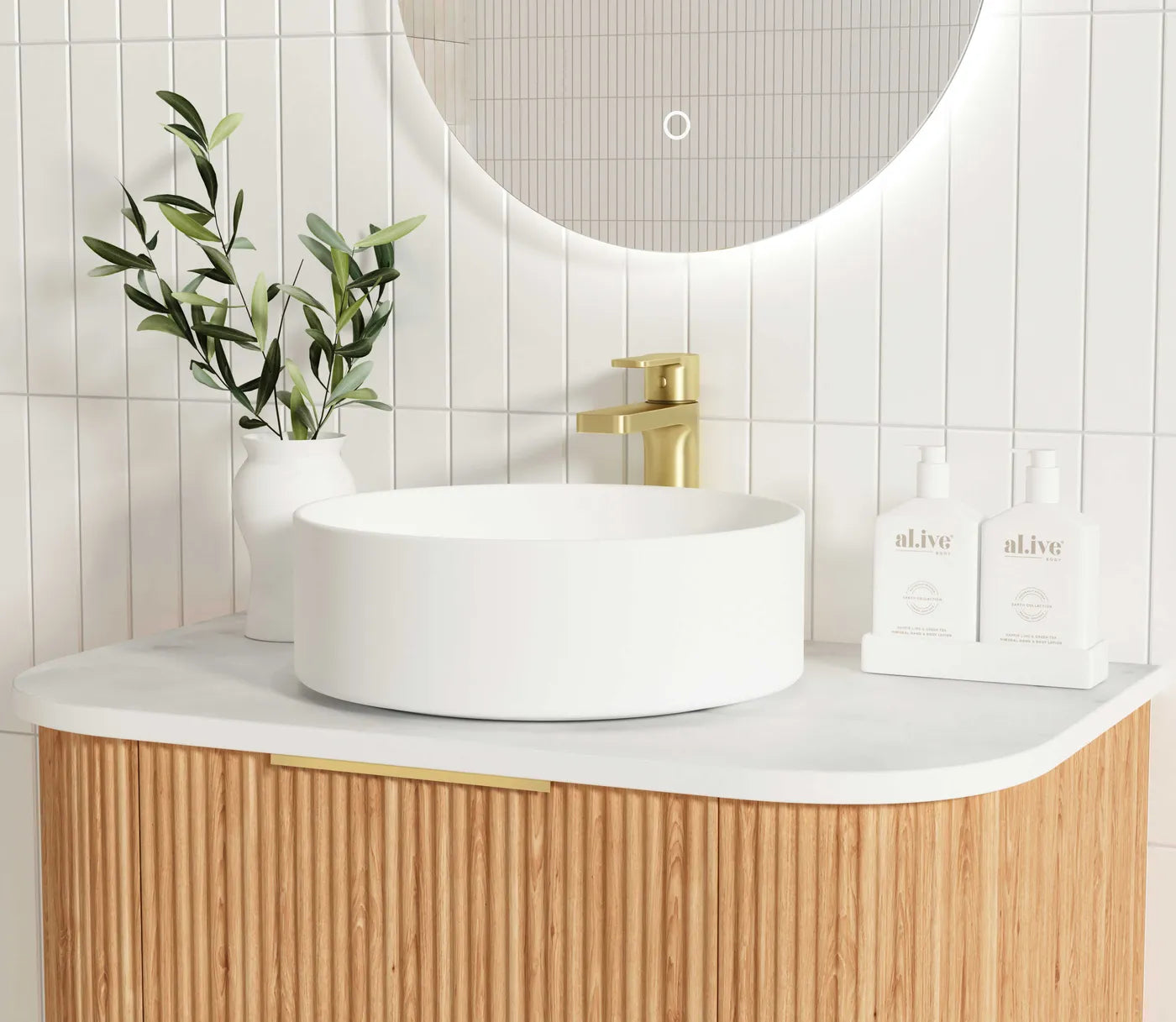 Otti Bondi 750mm Woodland Oak Fluted Curve Wall Hung Vanity