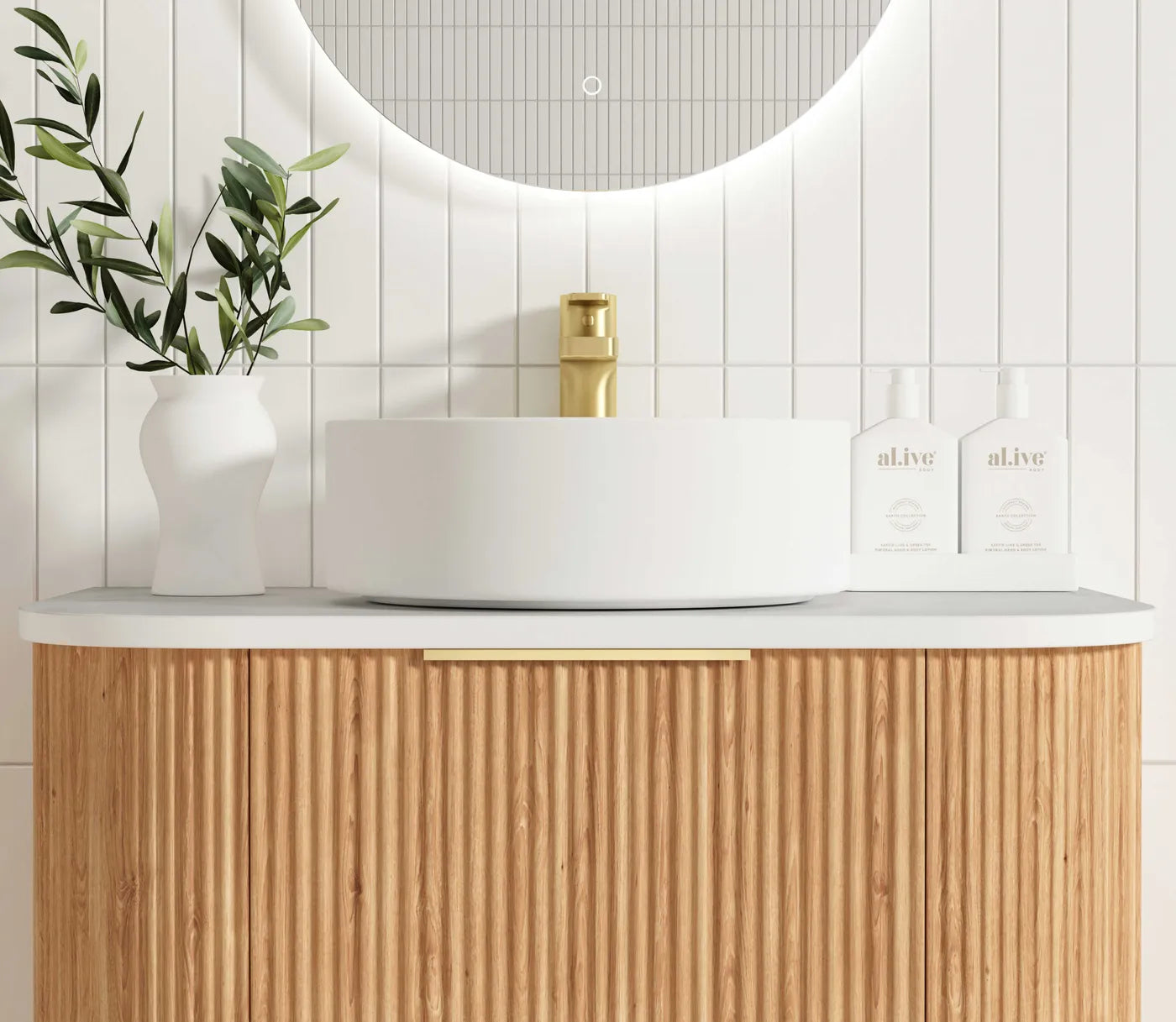 Otti Bondi 750mm Woodland Oak Fluted Curve Wall Hung Vanity