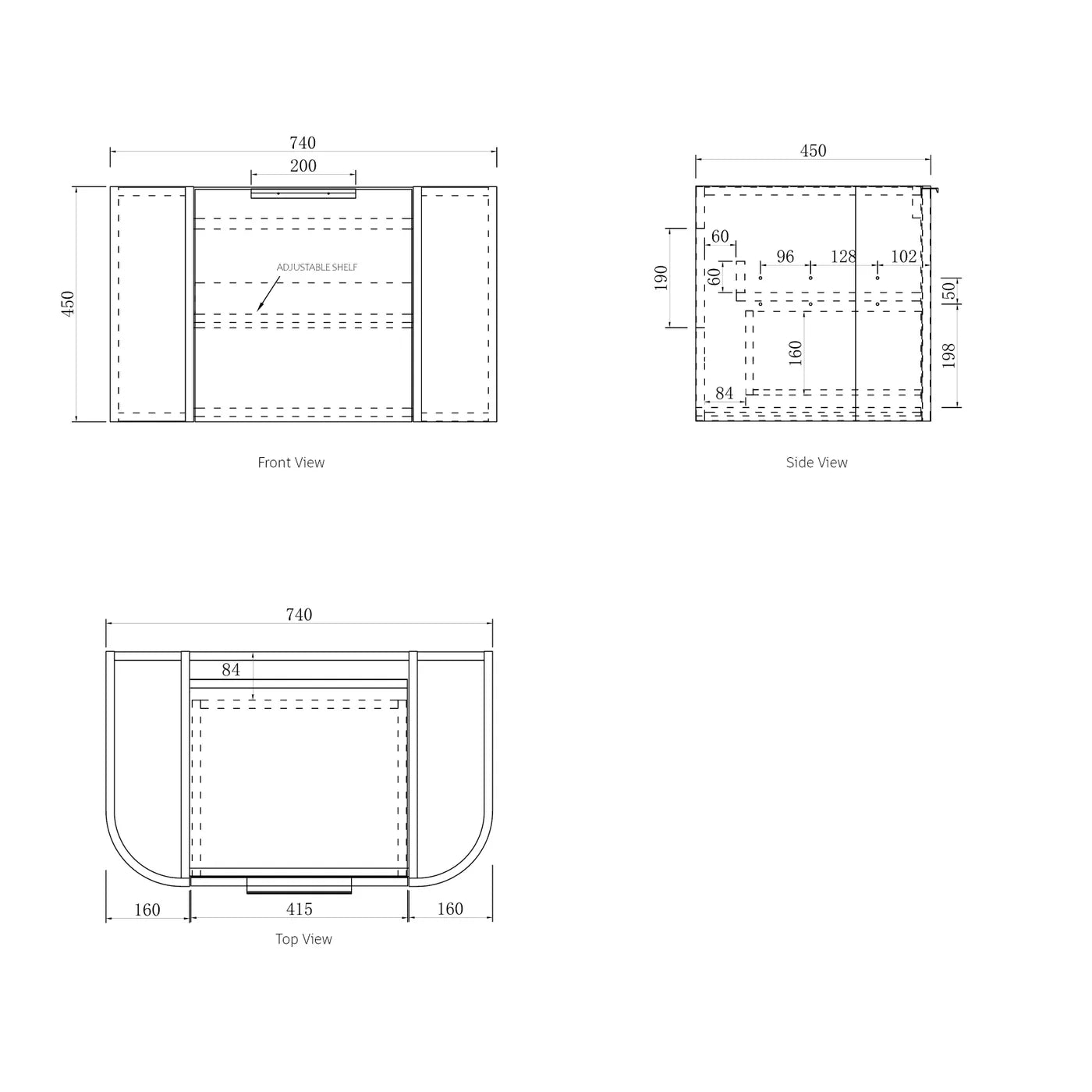 Otti Bondi 750mm Black Oak Wall Hung Curve Vanity