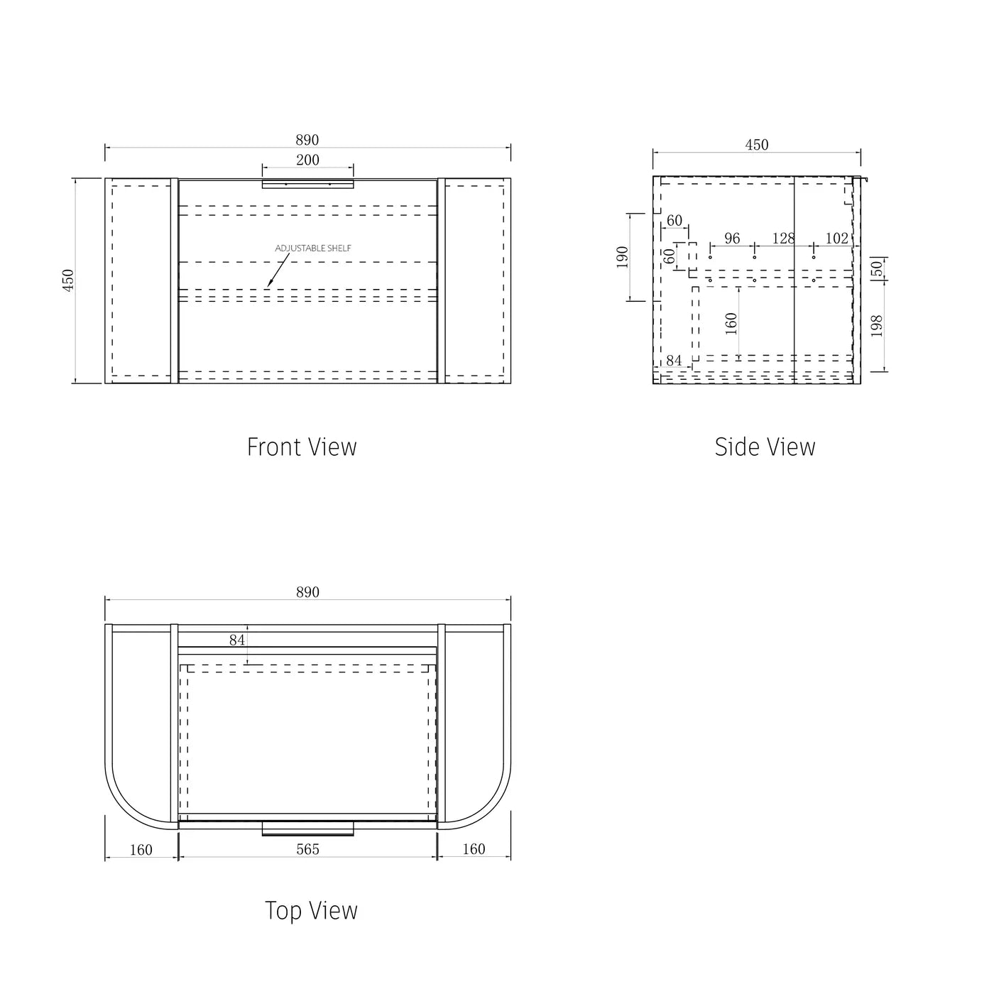 Otti Bondi 900mm Black Oak Wall Hung Curve Vanity