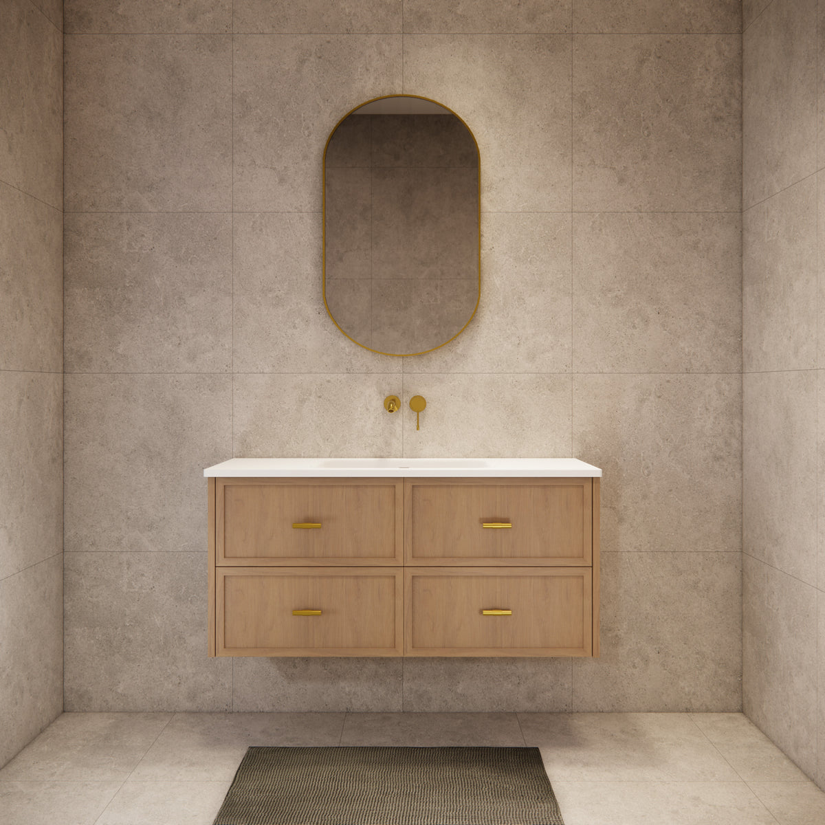 ABS 1200mm Banff Coastal Oak Shaker All-Drawer Wall Hung Vanity