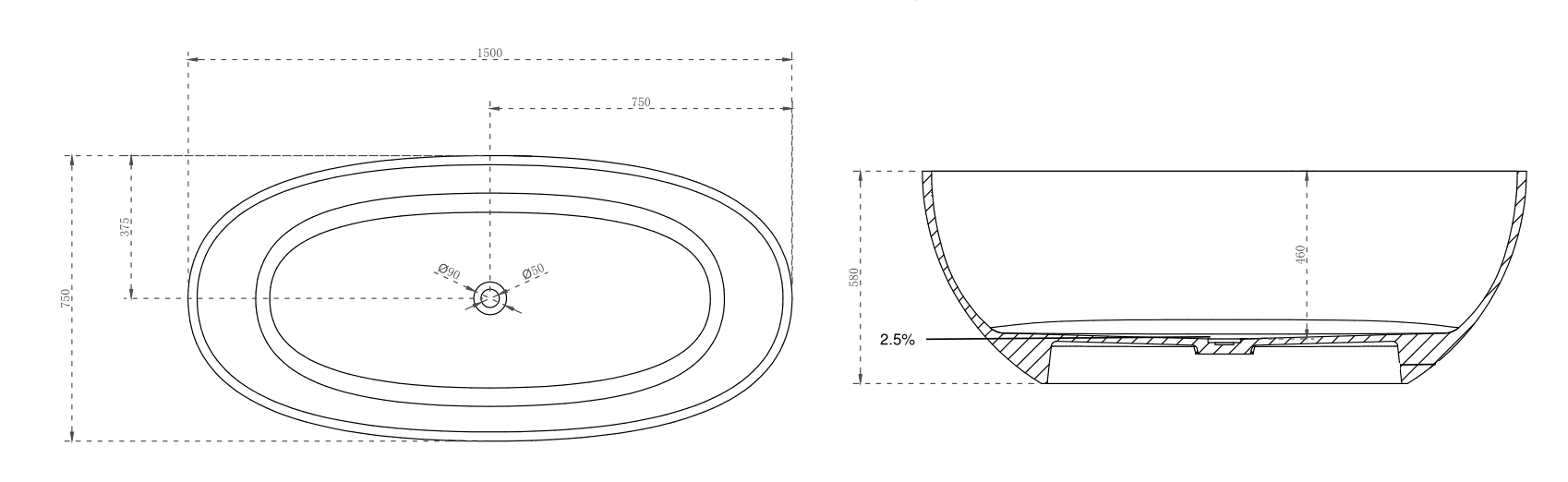 Cassa Design Wow Translucency 1650mm Resin Stone Bath BT-SBR1700