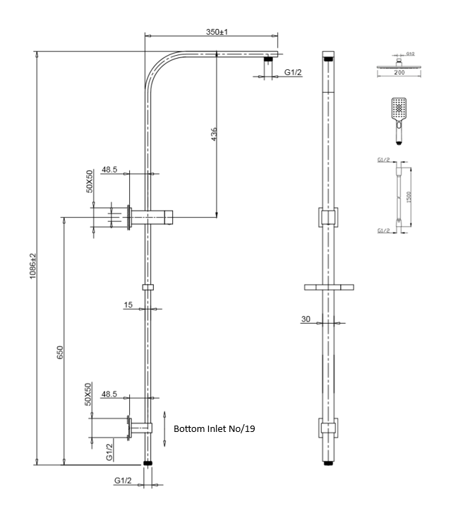 CJ Luxury Grand Twin Shower Bottom Inlet Chrome CJ-LUXG-1