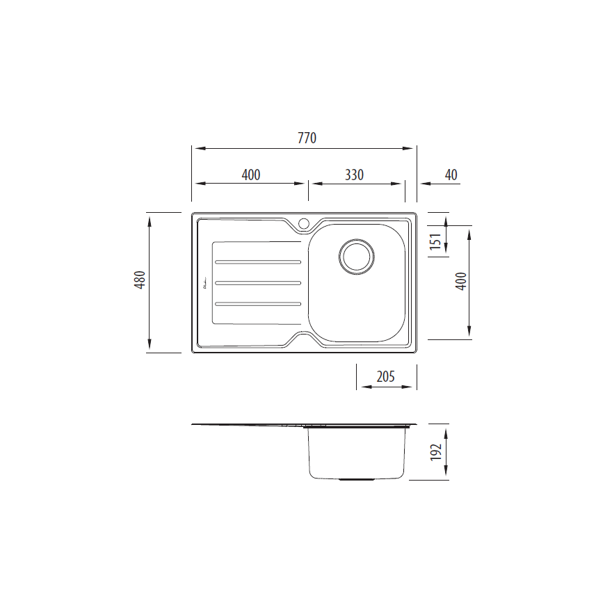 Oliveri Flinders Single Right Hand Bowl Sink with Drainer FL122