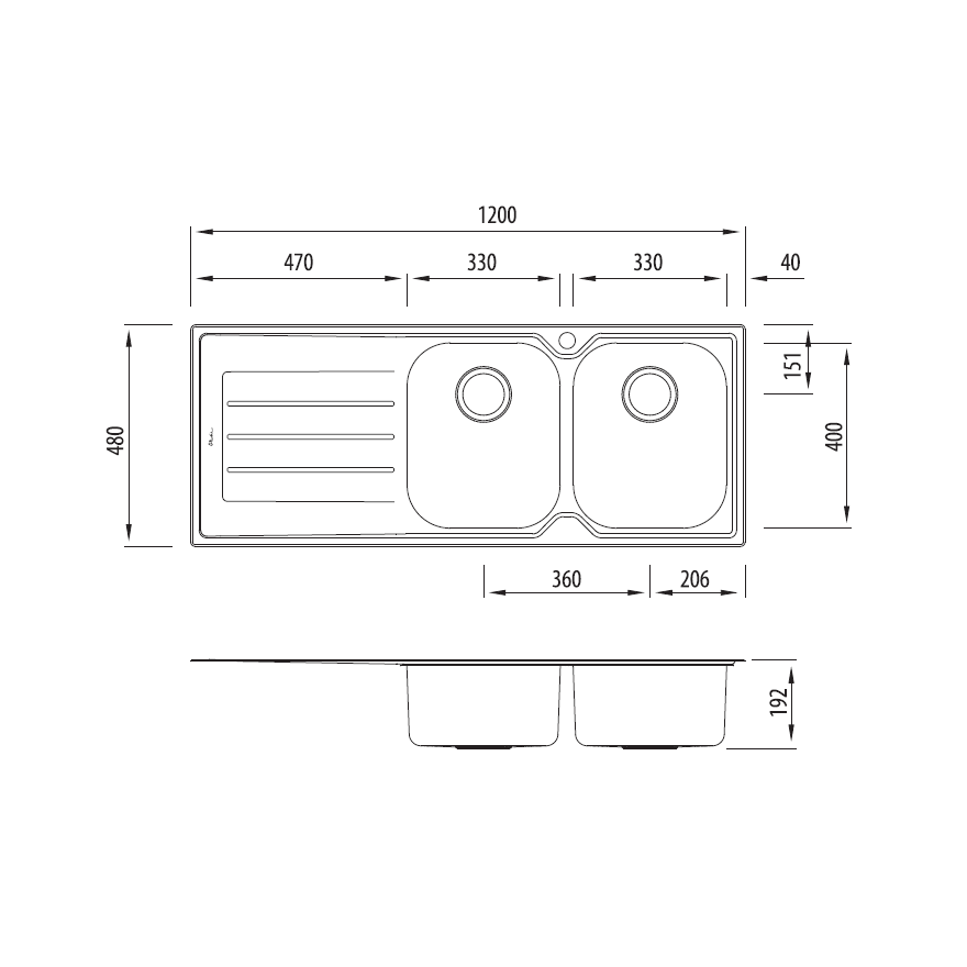 Oliveri Flinders Double Right Hand Bowl Sink with Drainer FL172