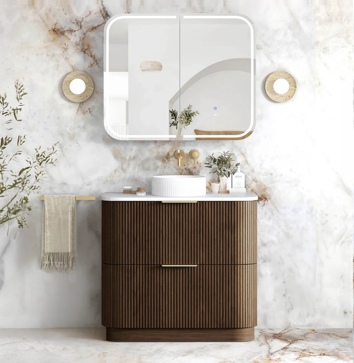 Otti 900mm Havana Fluted Floorstanding Curve Vanity